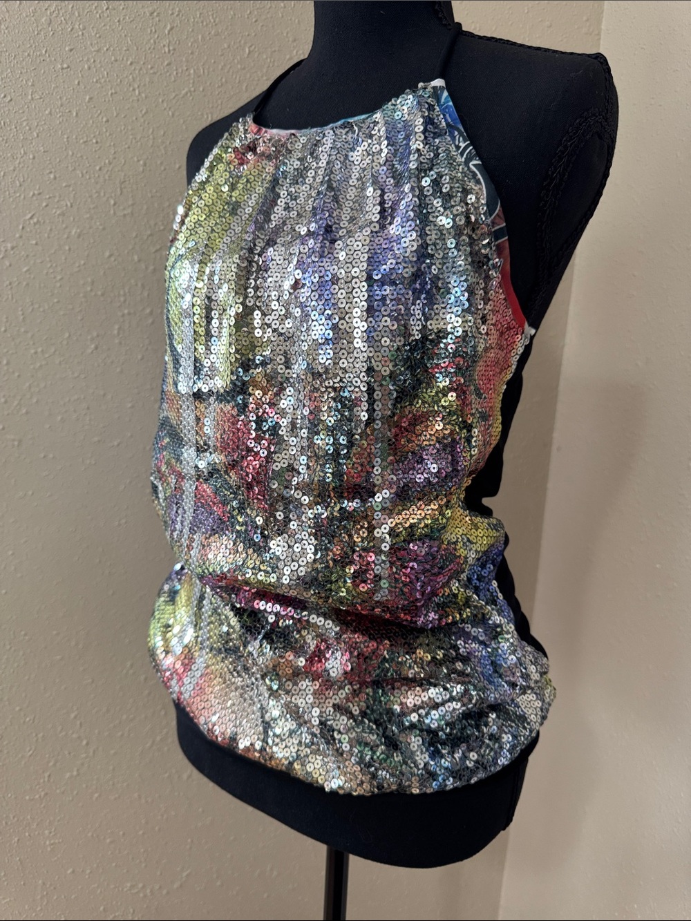 Body Central Multicolor Sequin Halter Top